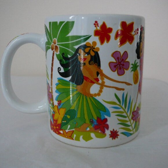 Island Hula Honeys Hawaiian Dancing Hula Girls Colorful Handled Coffee Tea Mug - Picture 2 of 4
